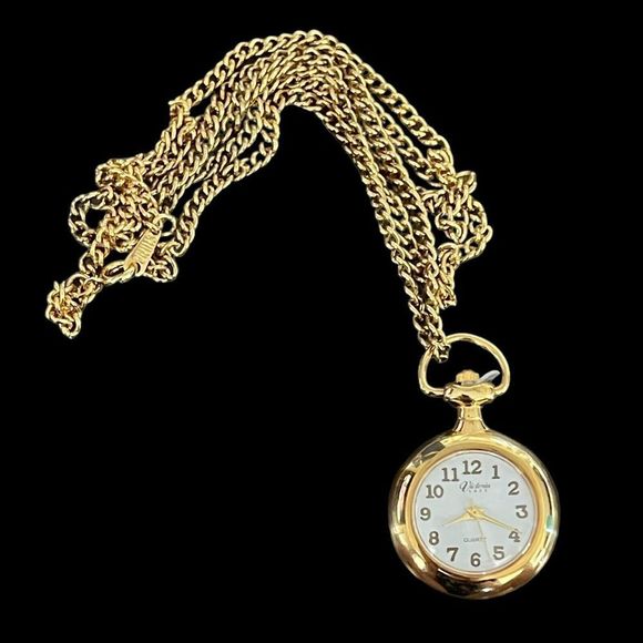 Victoria Lace Pocket Watch Pendant Necklace Japan Quartz Movement Not Running - Picture 4 of 4